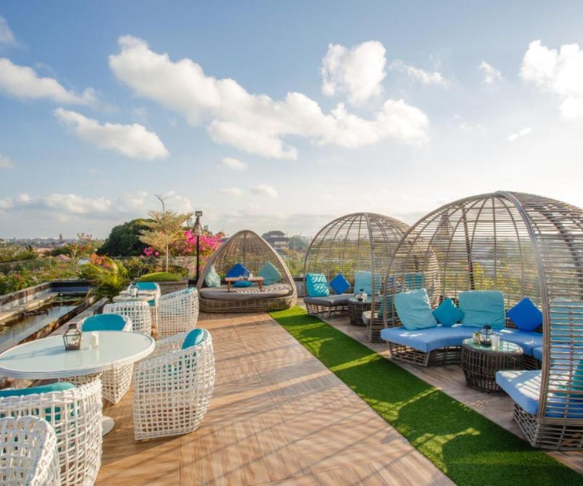 Jimbaran beach sunset view from beachfront resort