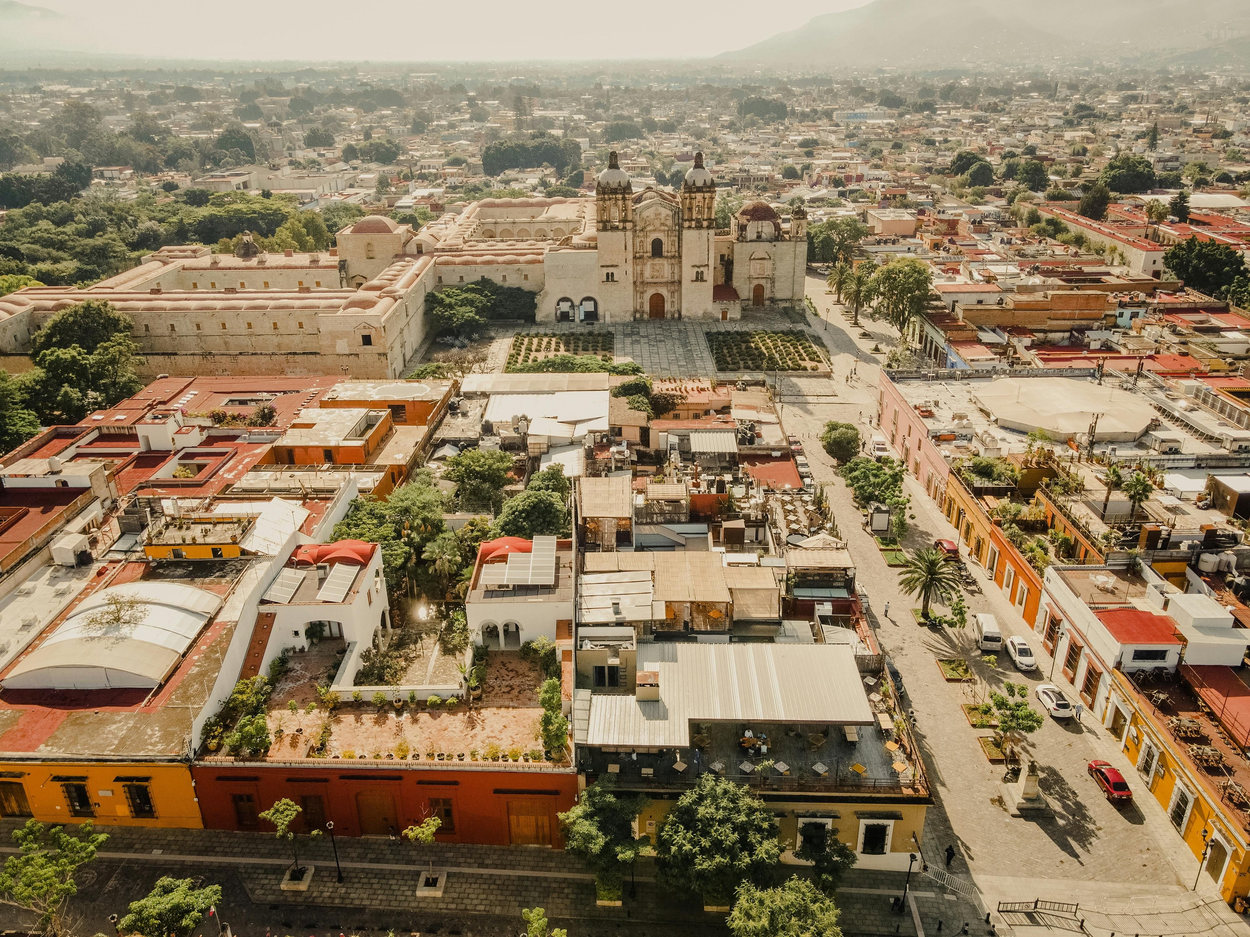 Mexico — Stunning aerial view of Oaxaca city featuring historic architecture and vibrant streets.
