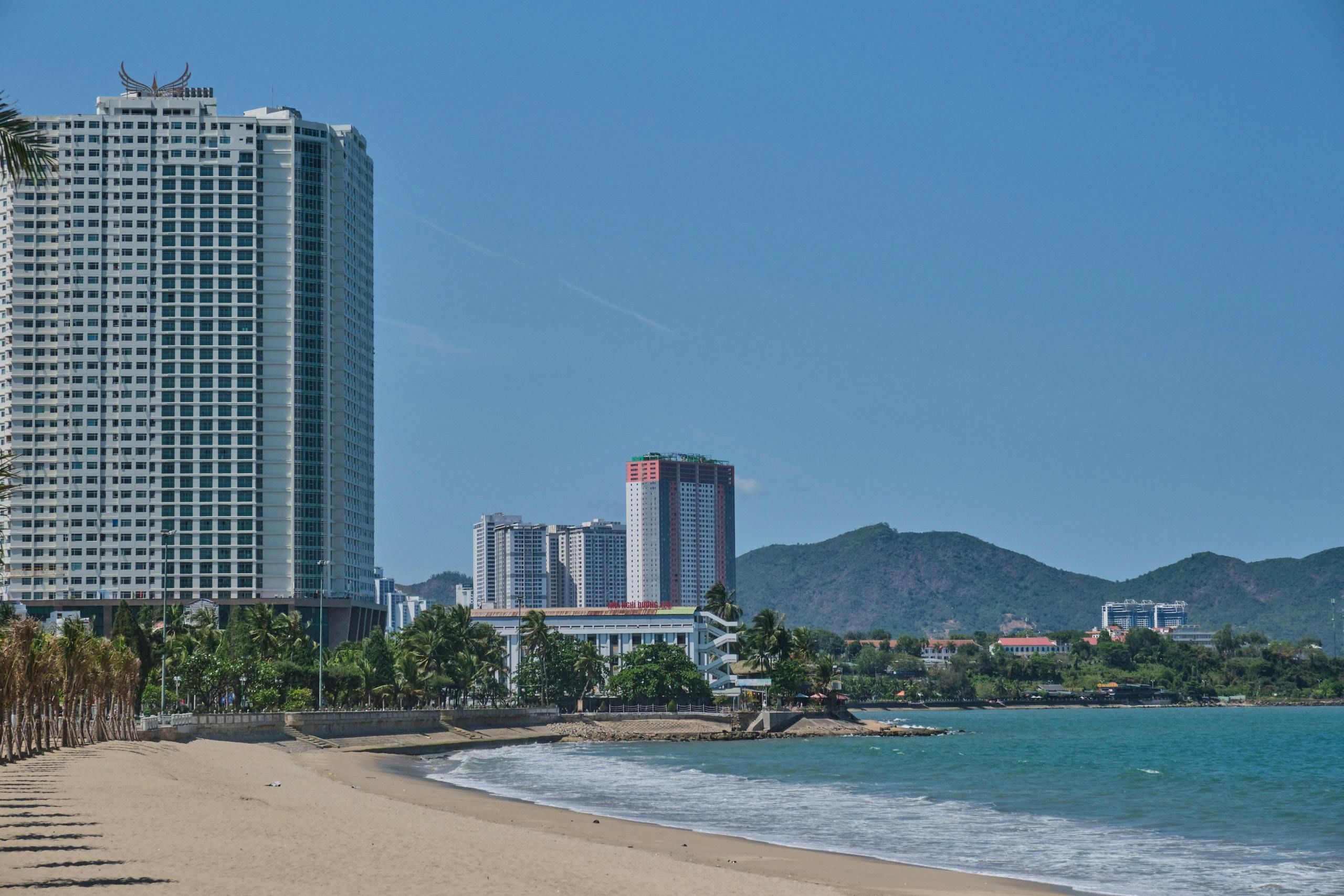Vietnam — Discover Nha Trang's beachfront with luxury hotels and the serene sea.