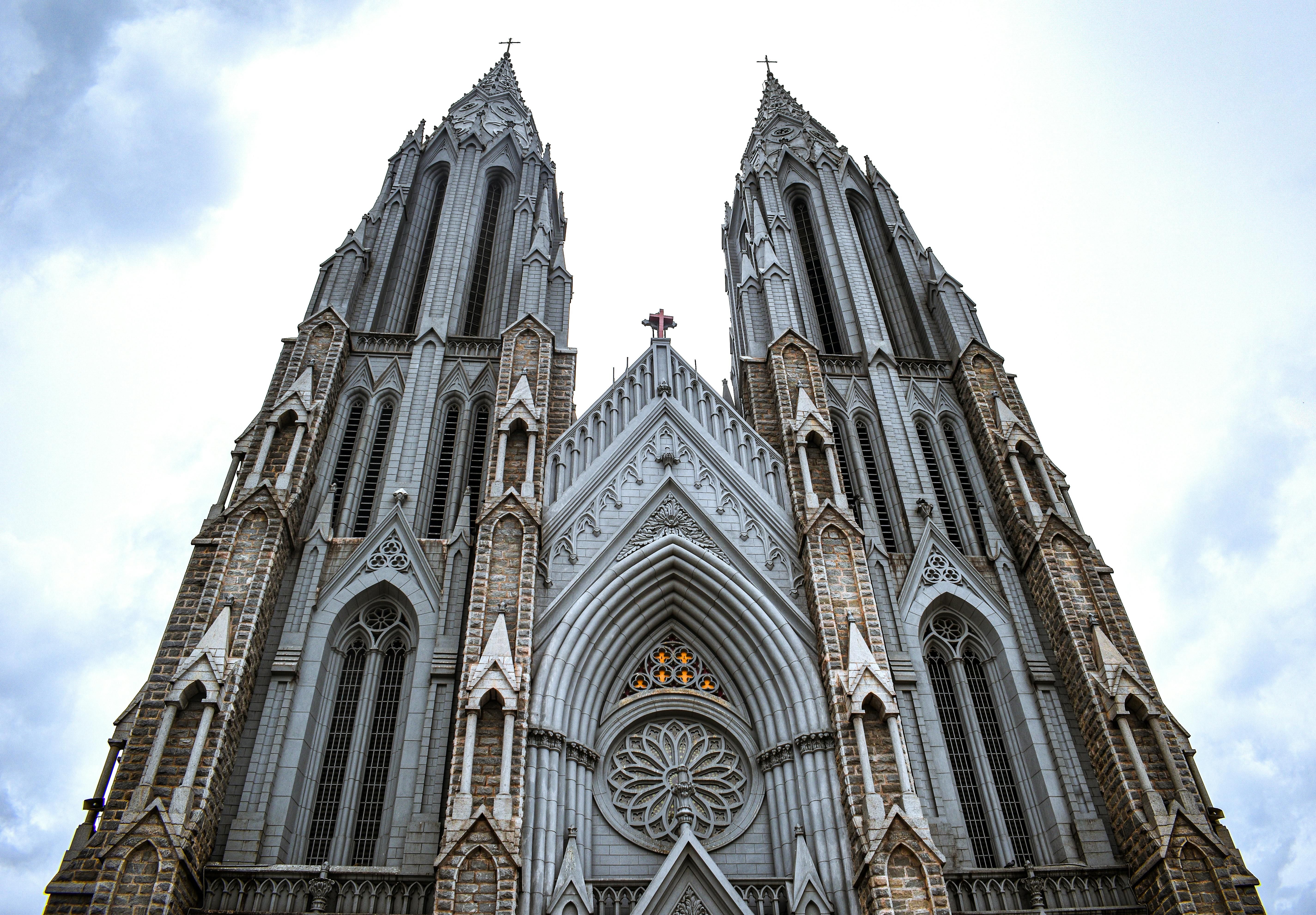 Vietnam — Gothic-style facade of St. Philomena's Cathedral in Mysuru, India, with towering spires.
